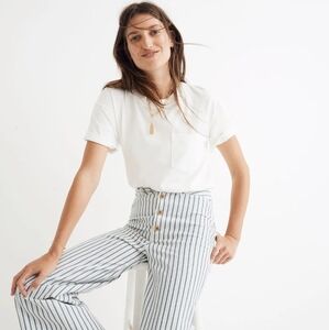 Madewell Women's Emmett Wide Leg Crop Pants in Stripe, Button Front Edition, 27